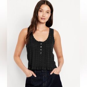 Sleeveless Pointelle Cropped Henley Top